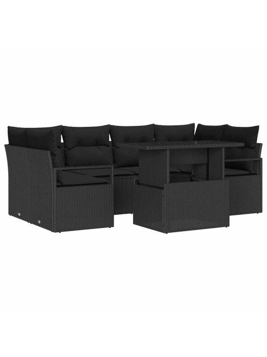 Dārza dīvānu komplekts ar spilvenu 7 pcs melna 100 x 55 x 73 cm