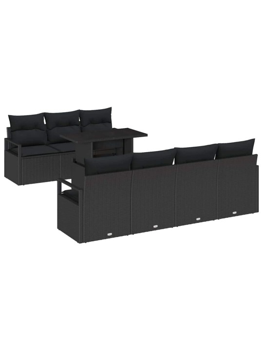 Dārza dīvānu komplekts ar spilvenu 8 pcs melna 100 x 55 x 73 cm
