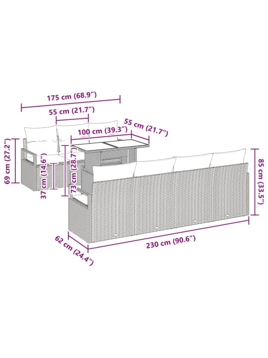 Dārza dīvānu komplekts ar spilvenu 8 pcs melna 100 x 55 x 73 cm