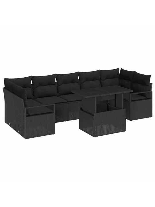 Dārza dīvānu komplekts ar spilvenu 8 pcs melna 100 x 55 x 73 cm