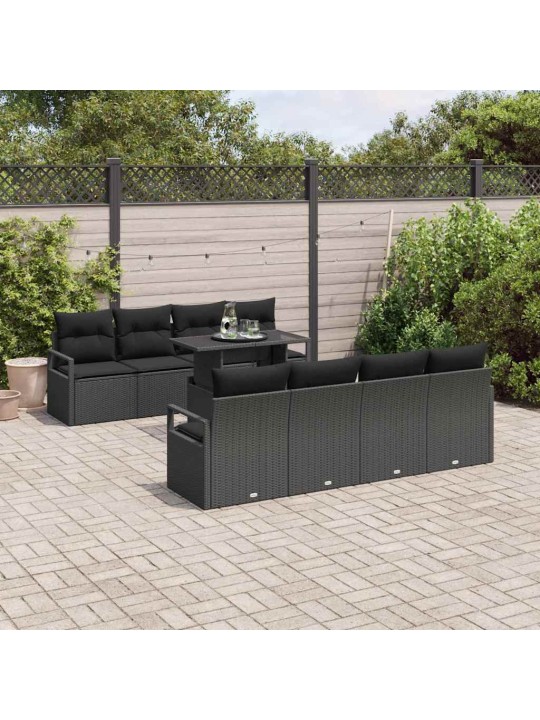 Dārza dīvānu komplekts ar spilvenu 7 pcs melna 100 x 55 x 73 cm