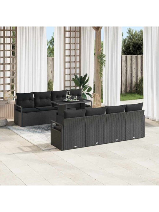 Dārza dīvānu komplekts ar spilvenu 7 pcs melna 100 x 55 x 73 cm