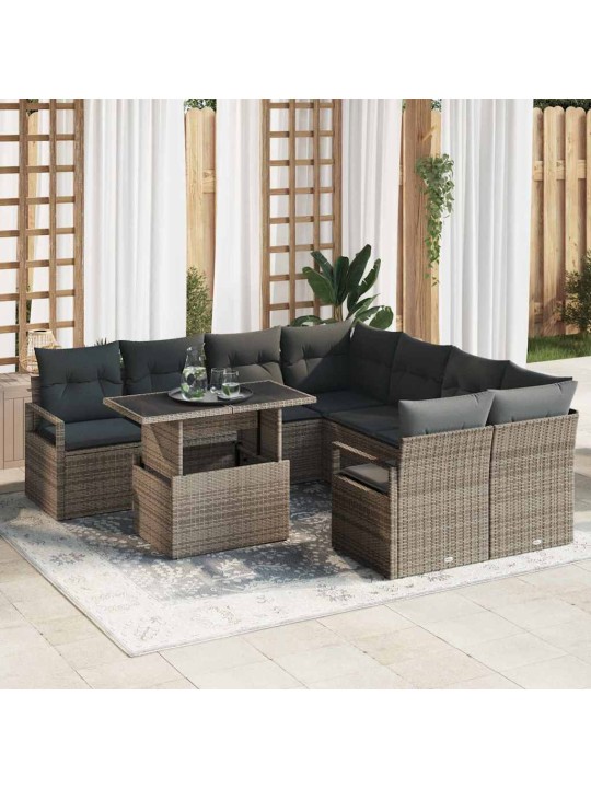 Dārza dīvānu komplekts 9 pcs pelēka 100 x 55 x 73 cm