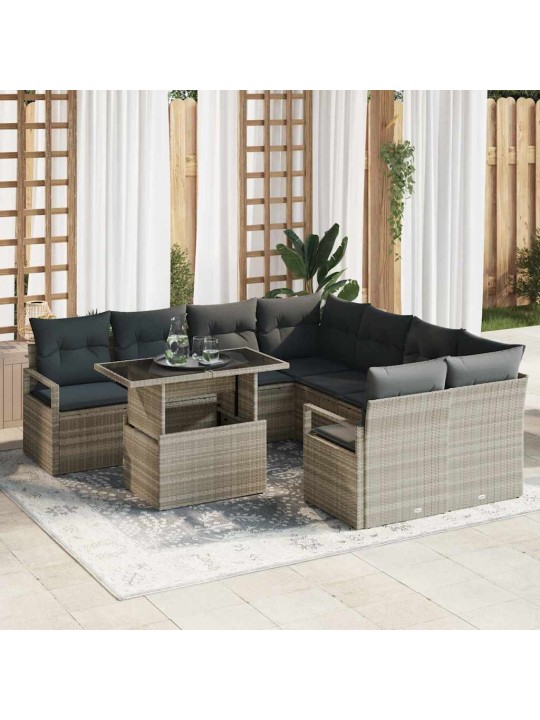 Dārza dīvānu komplekts 9 pcs gaiši pelēka 100 x 55 x 73 cm