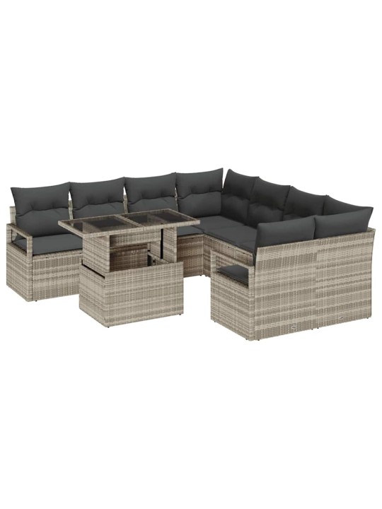 Dārza dīvānu komplekts 9 pcs gaiši pelēka 100 x 55 x 73 cm