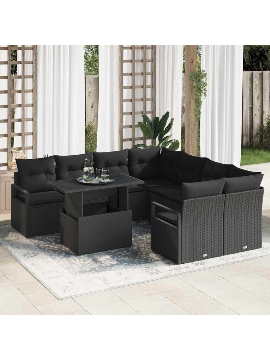 Dārza dīvānu komplekts ar spilvenu 9 pcs melna 100 x 55 x 73 cm