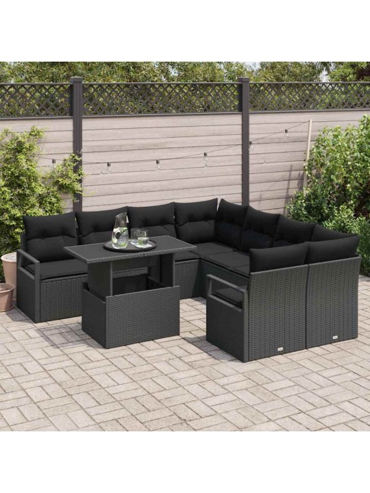 Dārza dīvānu komplekts ar spilvenu 9 pcs melna 100 x 55 x 73 cm