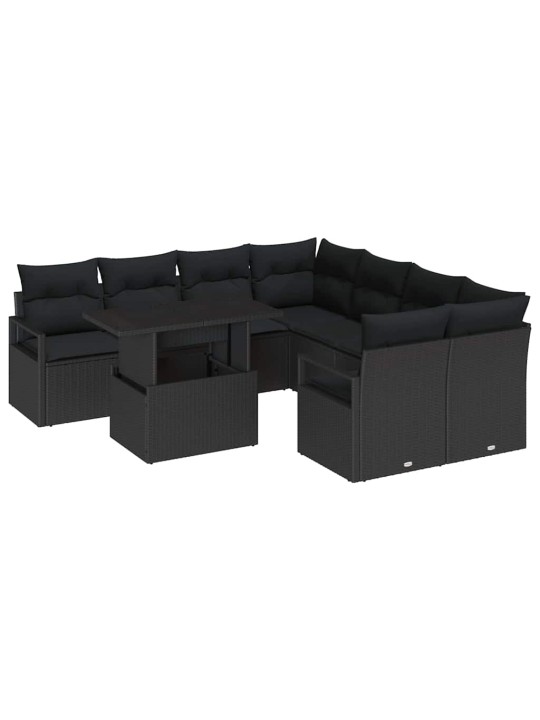 Dārza dīvānu komplekts ar spilvenu 9 pcs melna 100 x 55 x 73 cm