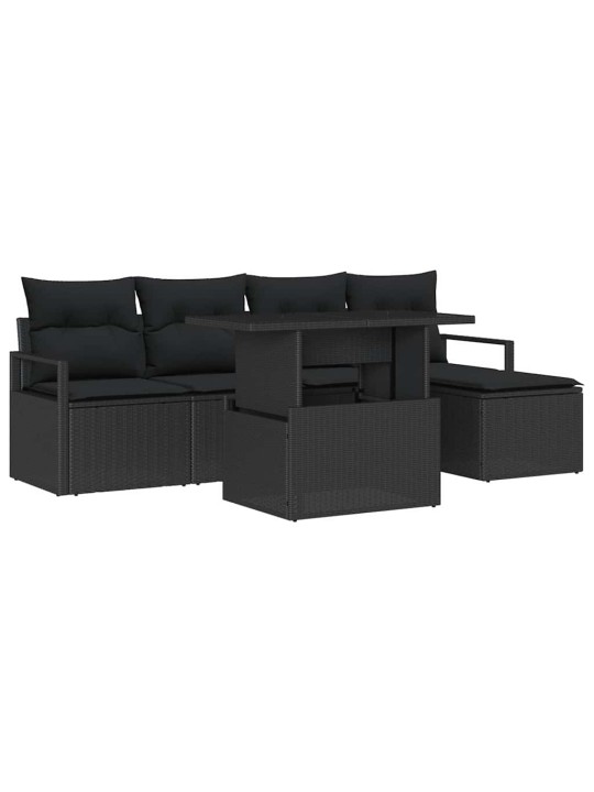 Dārza dīvānu komplekts ar spilvenu 6 pcs melna