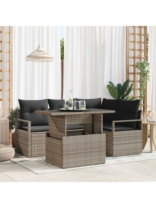 Dārza dīvānu komplekts 5 pcs pelēka 100 x 55 x 73 cm