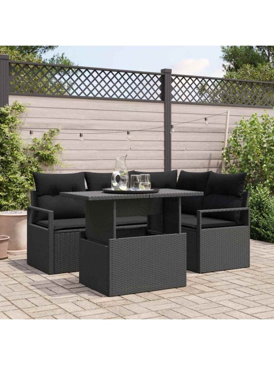Dārza dīvānu komplekts ar spilvenu 5 pcs melna 100 x 55 x 73 cm