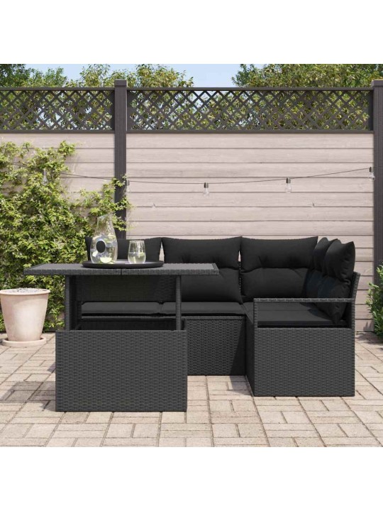 Dārza dīvānu komplekts ar spilvenu 5 pcs melna 100 x 55 x 73 cm