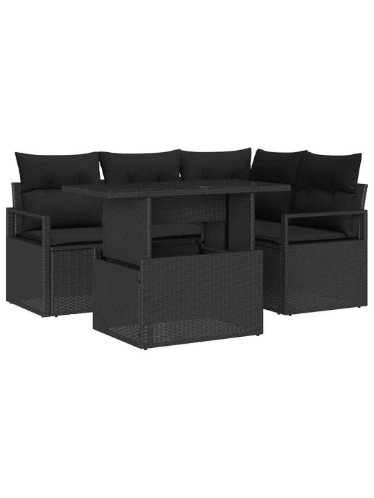 Dārza dīvānu komplekts ar spilvenu 5 pcs melna 100 x 55 x 73 cm