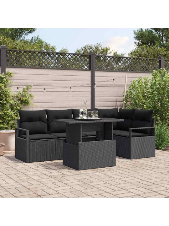 Dārza dīvānu komplekts ar spilvenu 6 pcs melna 100 x 55 x 73 cm