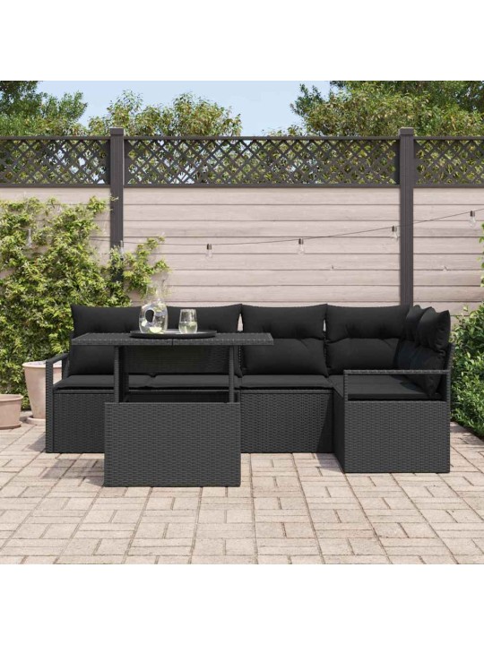 Dārza dīvānu komplekts ar spilvenu 6 pcs melna 100 x 55 x 73 cm