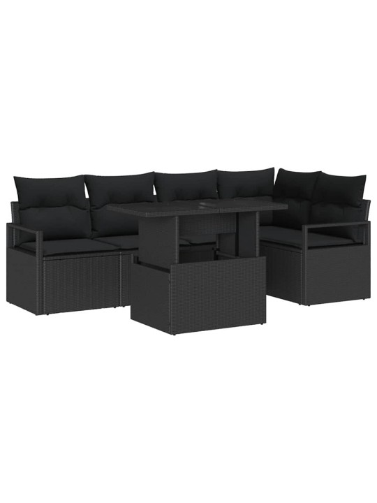 Dārza dīvānu komplekts ar spilvenu 6 pcs melna 100 x 55 x 73 cm