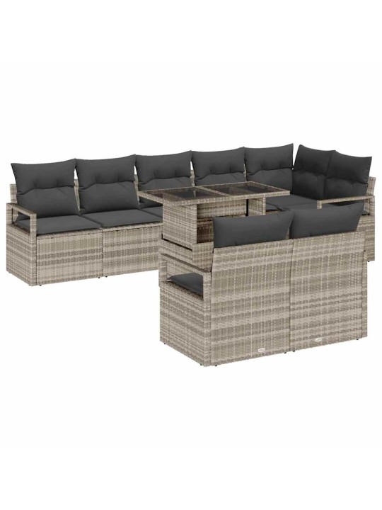 Dārza dīvānu komplekts 9 pcs gaiši pelēka 100 x 55 x 73 cm