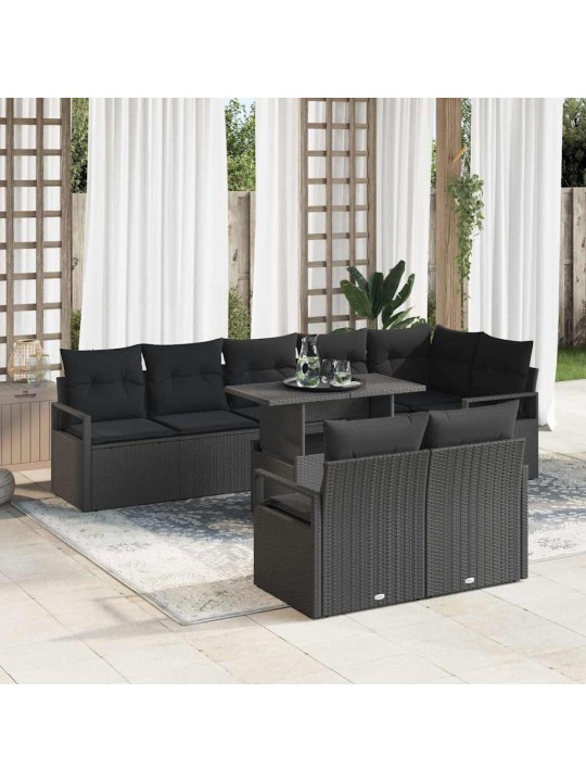 Dārza dīvānu komplekts ar spilvenu 9 pcs melna 100 x 55 x 73 cm