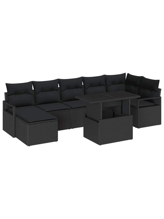 Dārza dīvānu komplekts ar spilvenu 8 pcs melna