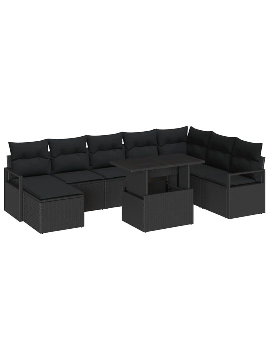 Dārza dīvānu komplekts ar spilvenu 9 pcs melna