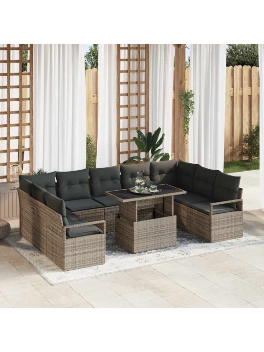 Dārza dīvānu komplekts 10 pcs pelēka 100 x 55 x 73 cm