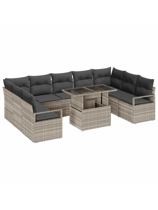 Dārza dīvānu komplekts 10 pcs gaiši pelēka 100 x 55 x 73 cm