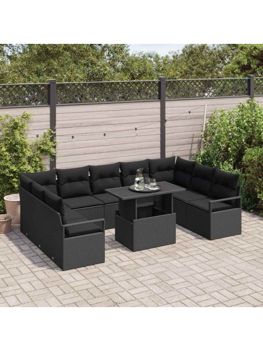 Dārza dīvānu komplekts 10 pcs melna 100 x 55 x 73 cm