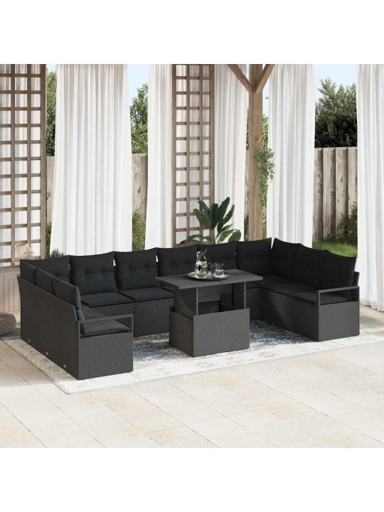 Dārza dīvānu komplekts 11 pcs melna 100 x 55 x 73 cm