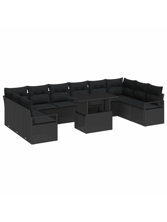 Dārza dīvānu komplekts 11 pcs melna 100 x 55 x 73 cm