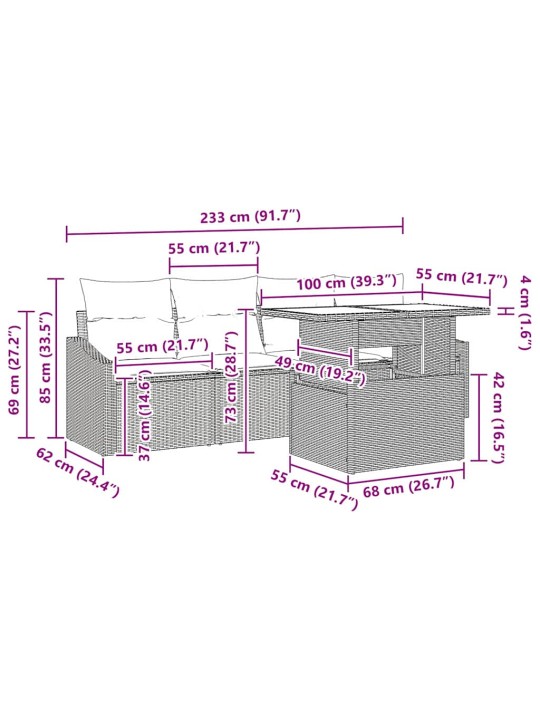 Dārza dīvānu komplekts 5 pcs pelēka 100 x 55 x 73 cm