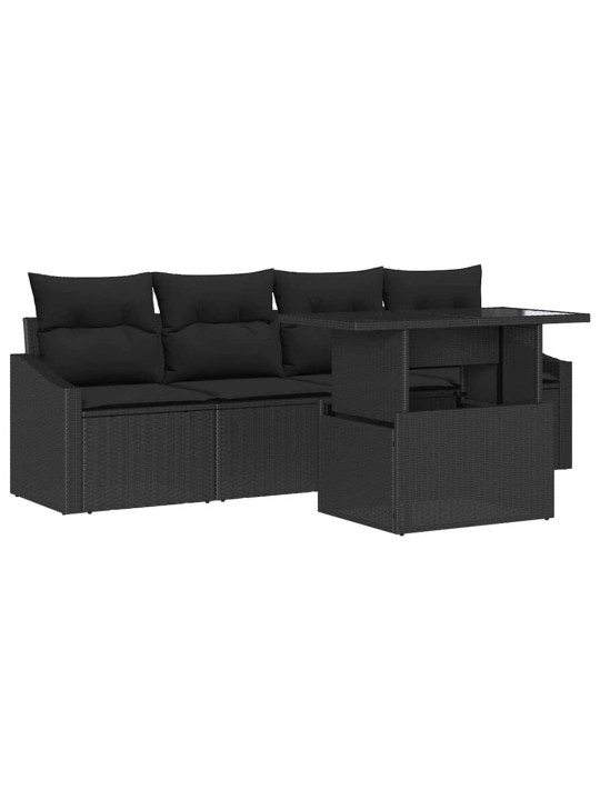 Dārza dīvānu komplekts ar spilvenu 5 pcs melna 100 x 55 x 73 cm