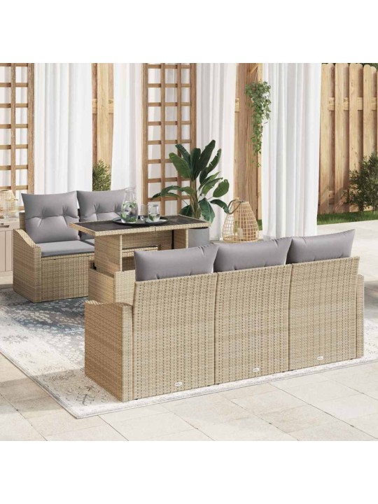 Dārza dīvānu komplekts ar spilvenu 6 pcs bēša un gaiši pelēka
