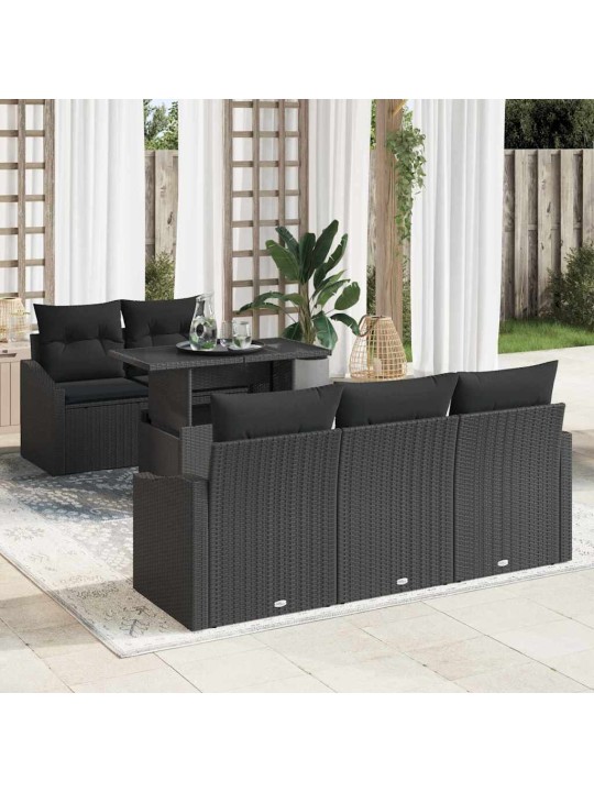 Dārza dīvānu komplekts ar spilvenu 6 pcs melna 100 x 55 x 73 cm