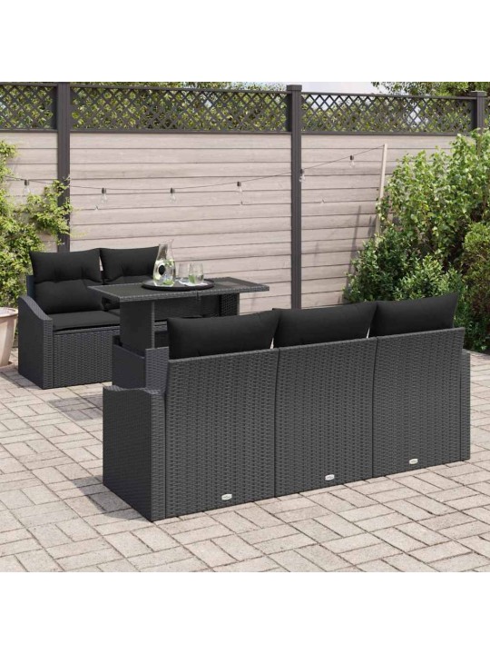 Dārza dīvānu komplekts ar spilvenu 6 pcs melna 100 x 55 x 73 cm