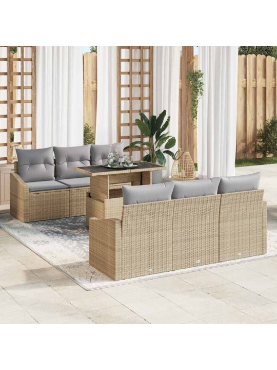 Dārza dīvānu komplekts ar spilvenu 7 pcs bēša un gaiši pelēka