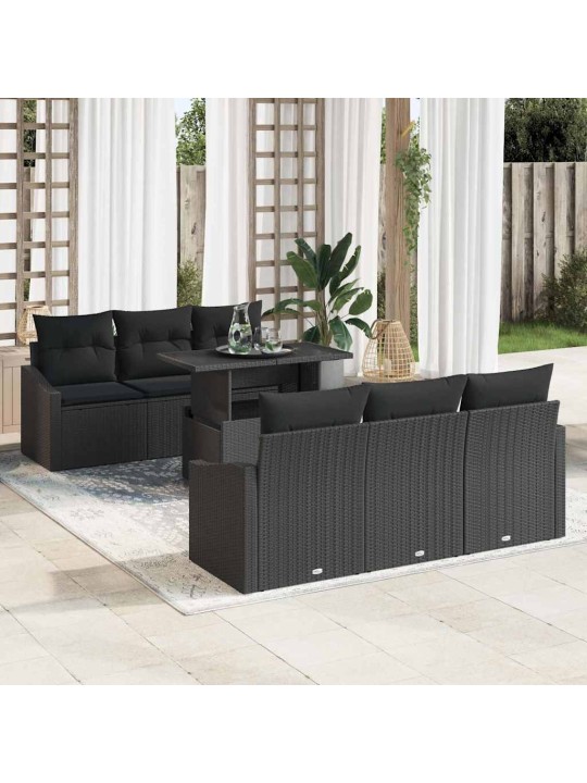 Dārza dīvānu komplekts ar spilvenu 7 pcs melna 100 x 55 x 73 cm