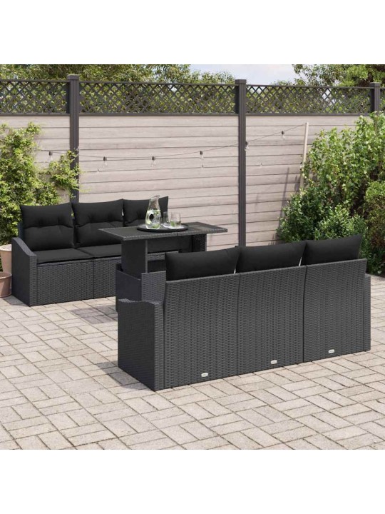 Dārza dīvānu komplekts ar spilvenu 7 pcs melna 100 x 55 x 73 cm
