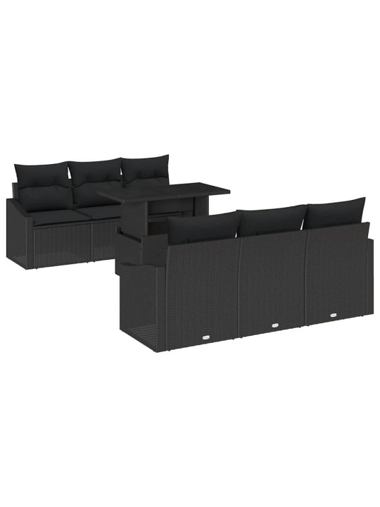Dārza dīvānu komplekts ar spilvenu 7 pcs melna 100 x 55 x 73 cm