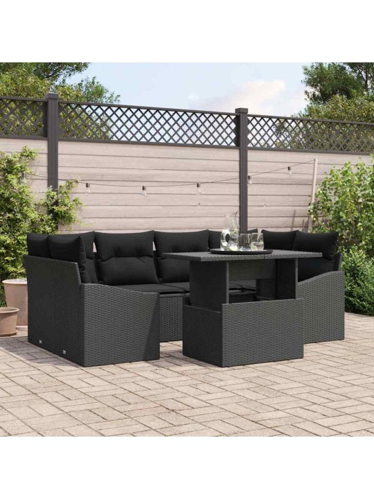 Dārza dīvānu komplekts ar spilvenu 7 pcs melna 100 x 55 x 73 cm