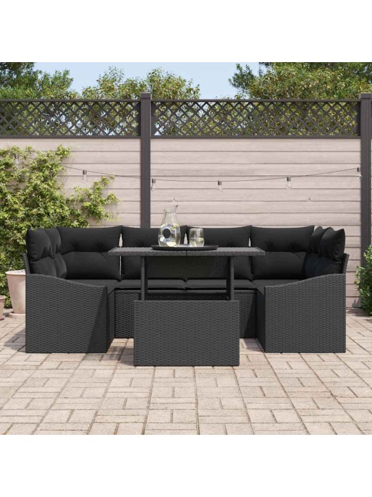 Dārza dīvānu komplekts ar spilvenu 7 pcs melna 100 x 55 x 73 cm