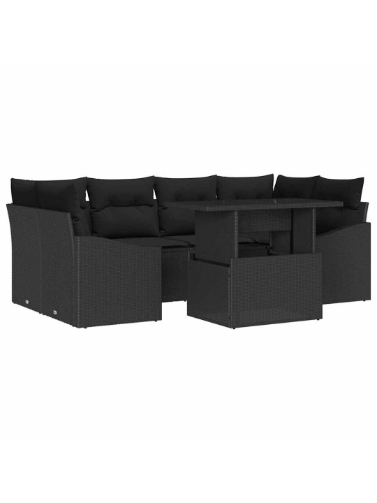 Dārza dīvānu komplekts ar spilvenu 7 pcs melna 100 x 55 x 73 cm