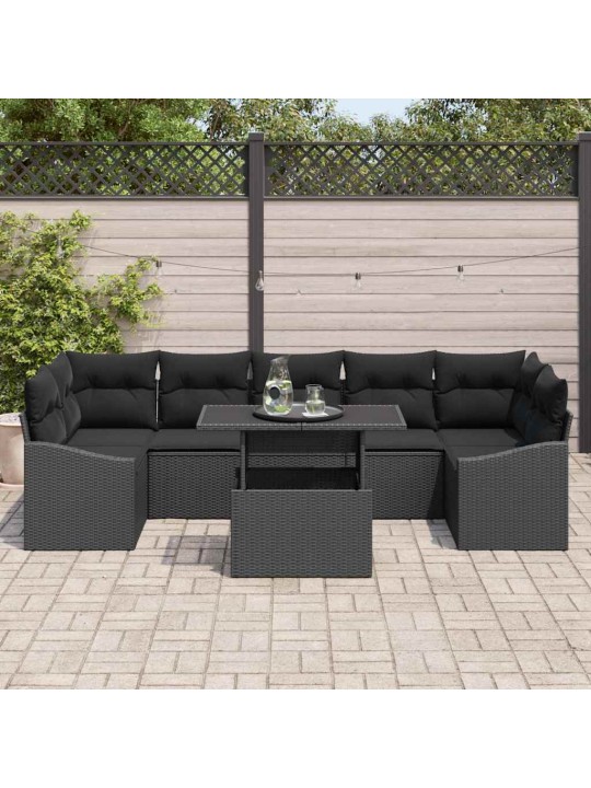 Dārza dīvānu komplekts ar spilvenu 8 pcs melna 100 x 55 x 73 cm