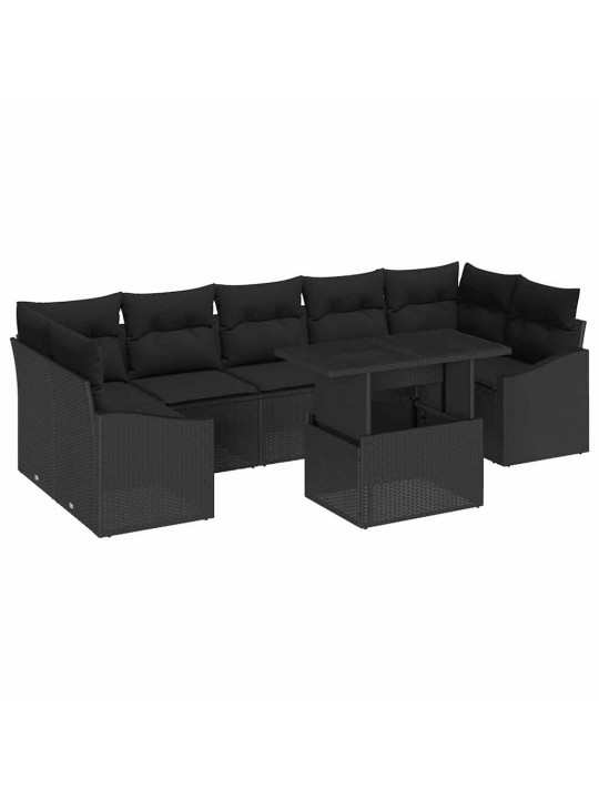 Dārza dīvānu komplekts ar spilvenu 8 pcs melna 100 x 55 x 73 cm