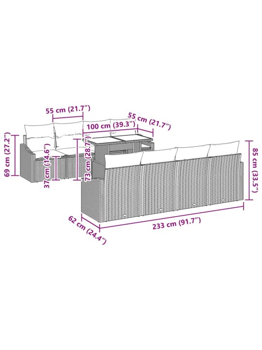 Dārza dīvānu komplekts ar spilvenu 7 pcs melna 100 x 55 x 73 cm