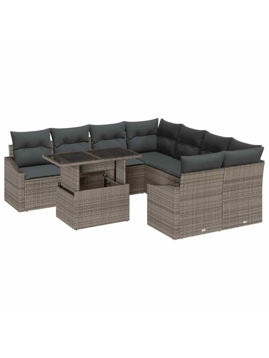 Dārza dīvānu komplekts 9 pcs pelēka 100 x 55 x 73 cm