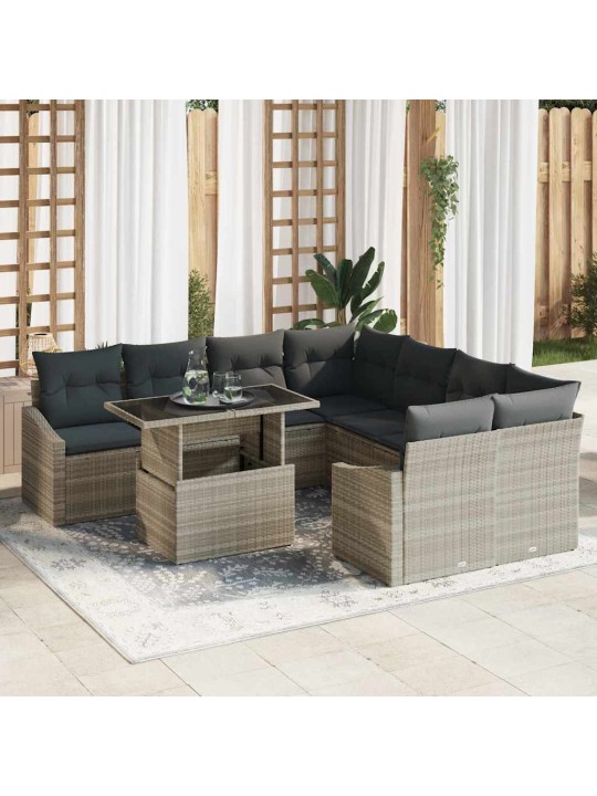Dārza dīvānu komplekts 9 pcs gaiši pelēka 100 x 55 x 73 cm