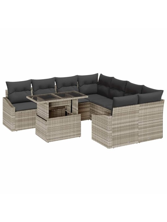 Dārza dīvānu komplekts 9 pcs gaiši pelēka 100 x 55 x 73 cm