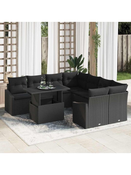 Dārza dīvānu komplekts ar spilvenu 9 pcs melna 100 x 55 x 73 cm