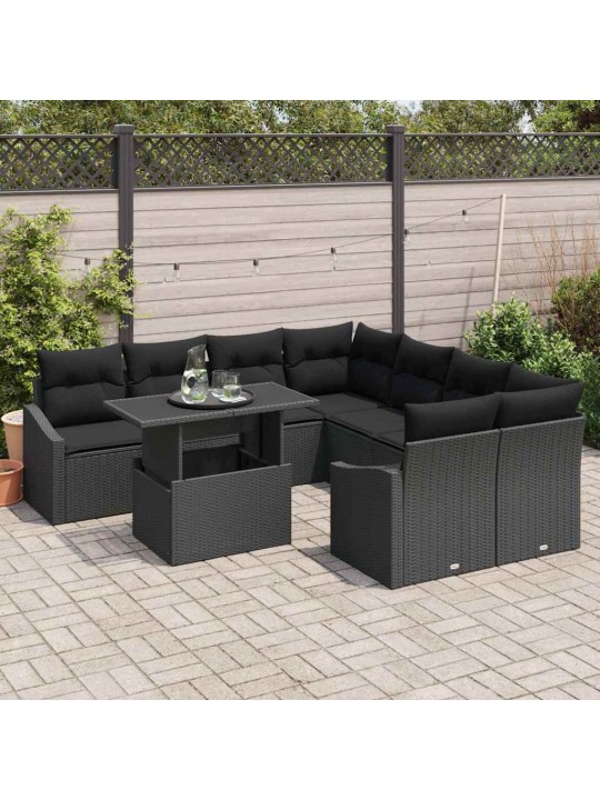 Dārza dīvānu komplekts ar spilvenu 9 pcs melna 100 x 55 x 73 cm