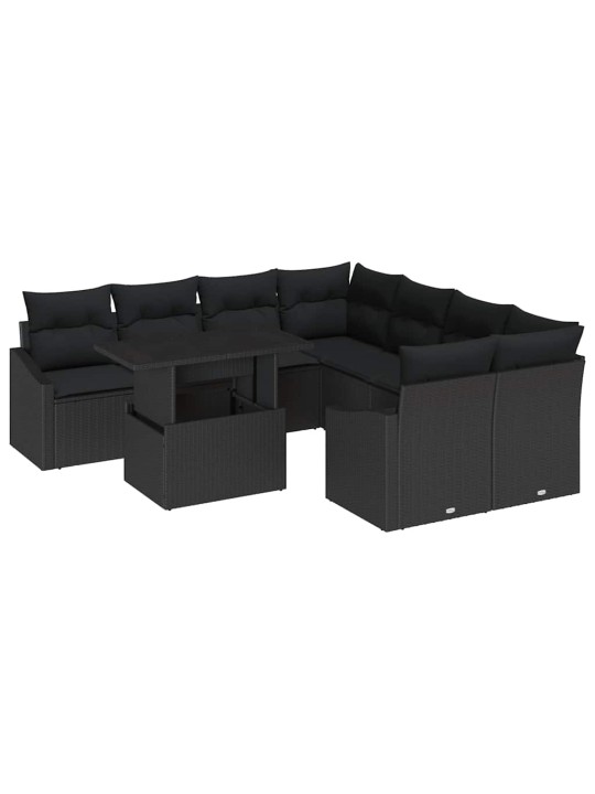 Dārza dīvānu komplekts ar spilvenu 9 pcs melna 100 x 55 x 73 cm
